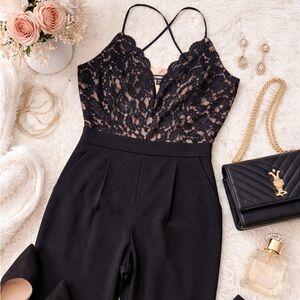 Express Black Lace Bodice Jumpsuit XL Petite Elegant Evening Romper